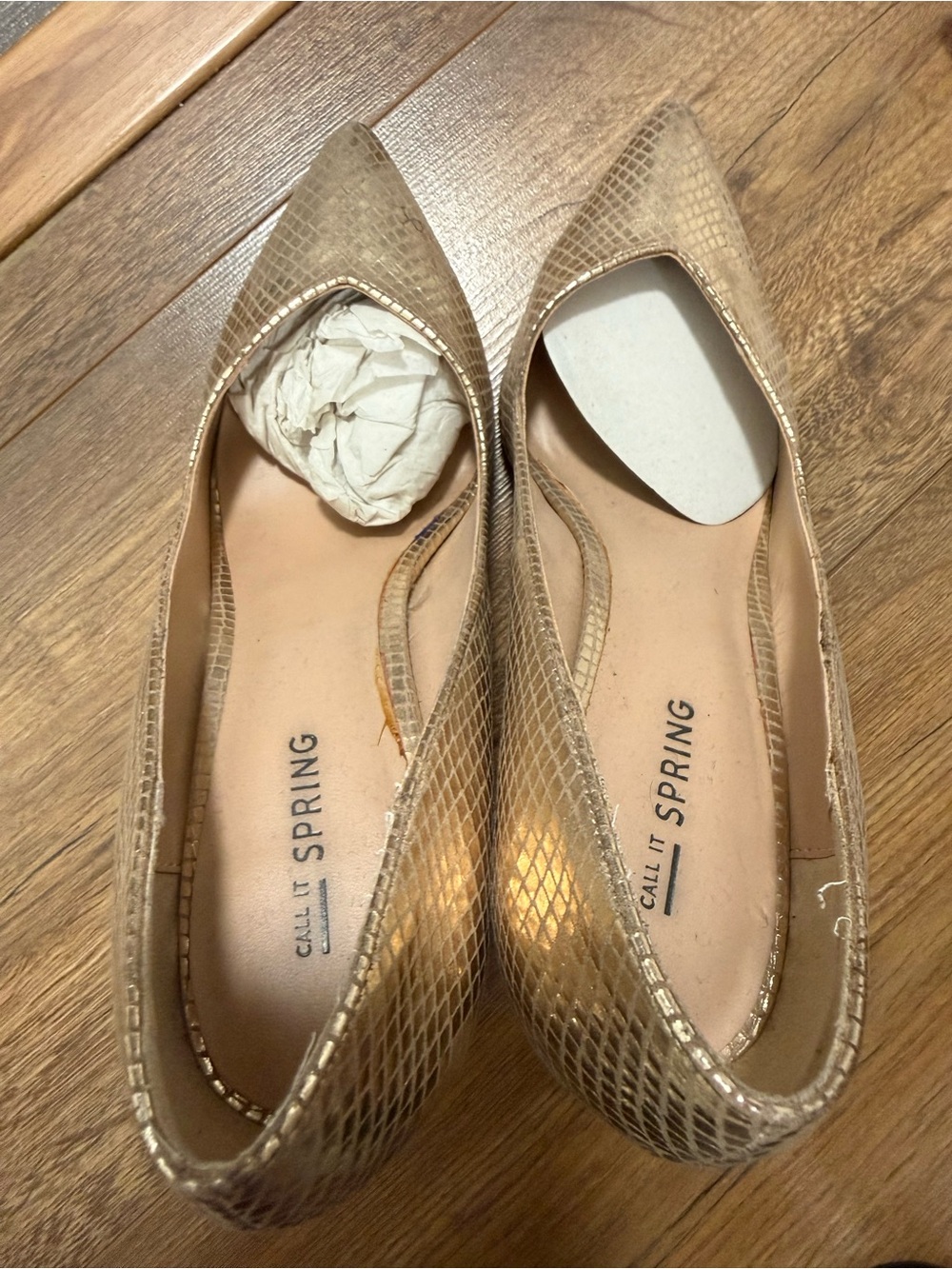 Call It Spring Shimmery Taupe Snake-Embossed Pointed heel pumps